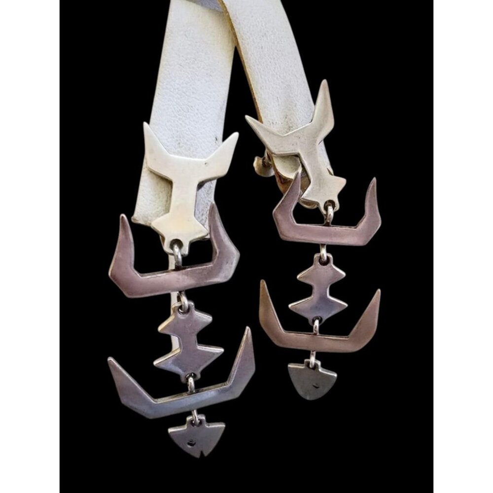 Vintage MCM Mab Sterling Mexico Fish Skeleton Earrings Attributed to Tehran
